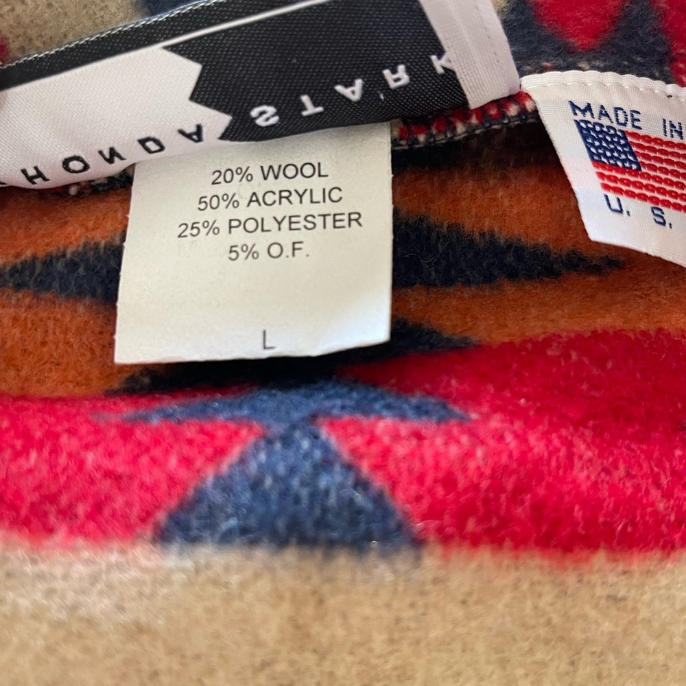 NEW Rhonda Stark denim Zuni flounce wrap wool blend Aztec pattern - Picture 7 of 10